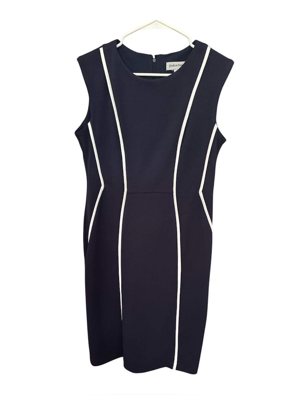 Shelby & Palmer Navy Midi Sheath Dress with White Piping